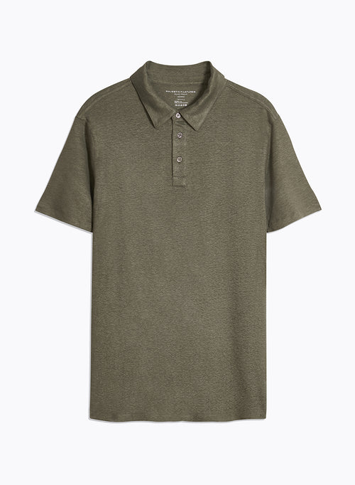 Grünes Poloshirt Kurzarm Polokragen aus Leinen / Elasthan - MAJESTIC FILATURES
