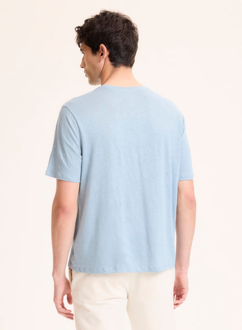 Tee shirt Bleu Col Rond Manches Courtes en Lin / Elasthanne - MAJESTIC FILATURES