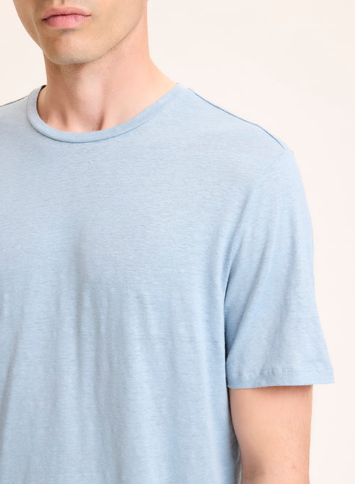 Tee shirt Bleu Col Rond Manches Courtes en Lin / Elasthanne - MAJESTIC FILATURES