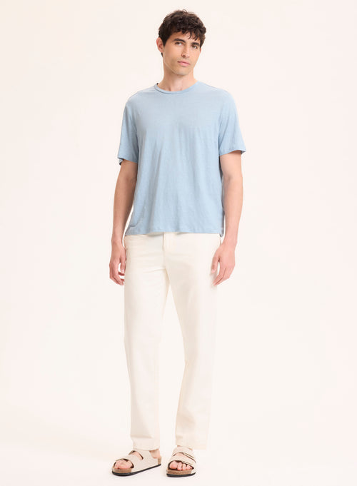 Tee shirt Bleu Col Rond Manches Courtes en Lin / Elasthanne - MAJESTIC FILATURES