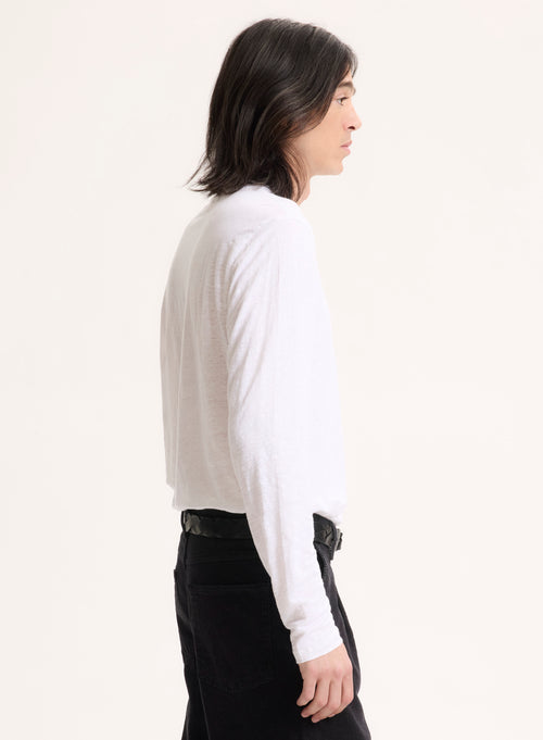 Camiseta blanca de manga larga con cuello redondo en lino / elastano - MAJESTIC FILATURES