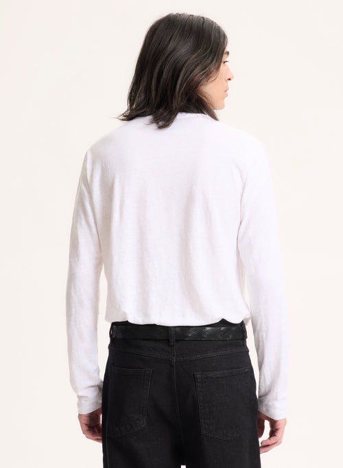 Camiseta blanca de manga larga con cuello redondo en lino / elastano - MAJESTIC FILATURES