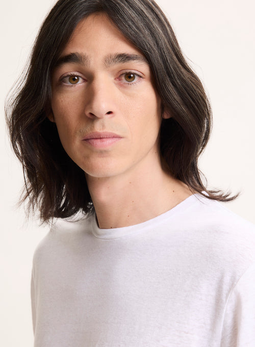 Camiseta blanca de manga larga con cuello redondo en lino / elastano - MAJESTIC FILATURES