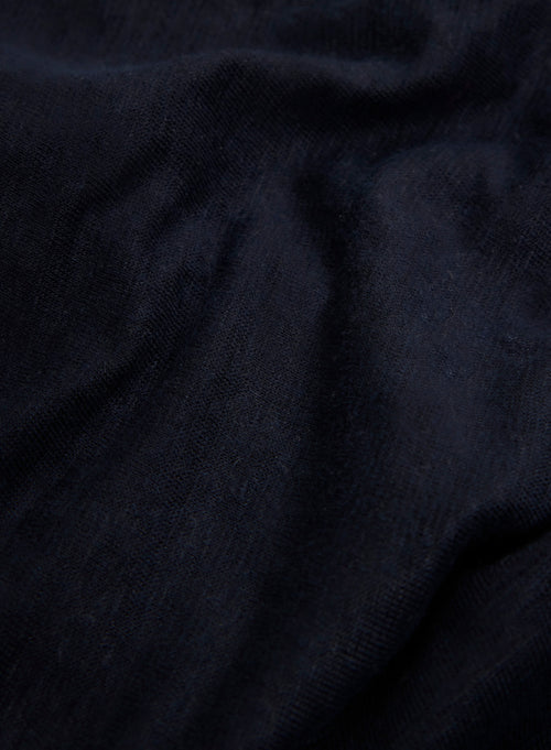 Marineblaues Langarm-T-Shirt mit Rundhalsausschnitt aus Leinen / Elasthan - MAJESTIC FILATURES