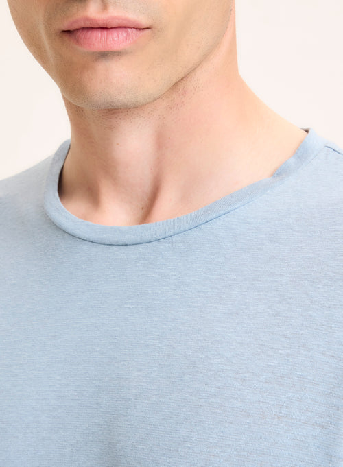 Blaues Langarm-T-Shirt aus Leinen / Elasthan mit Rundhalsausschnitt - MAJESTIC FILATURES