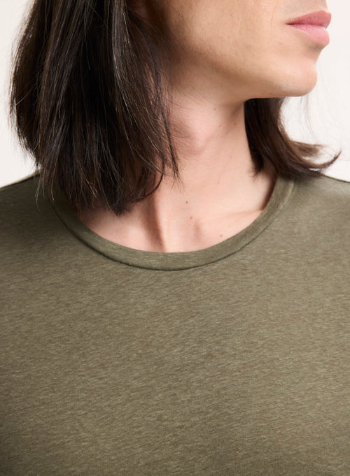Green Long Sleeve Round Neck Linen / Elastane T-Shirt - MAJESTIC FILATURES