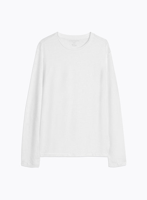 Camiseta blanca de manga larga con cuello redondo en lino / elastano - MAJESTIC FILATURES