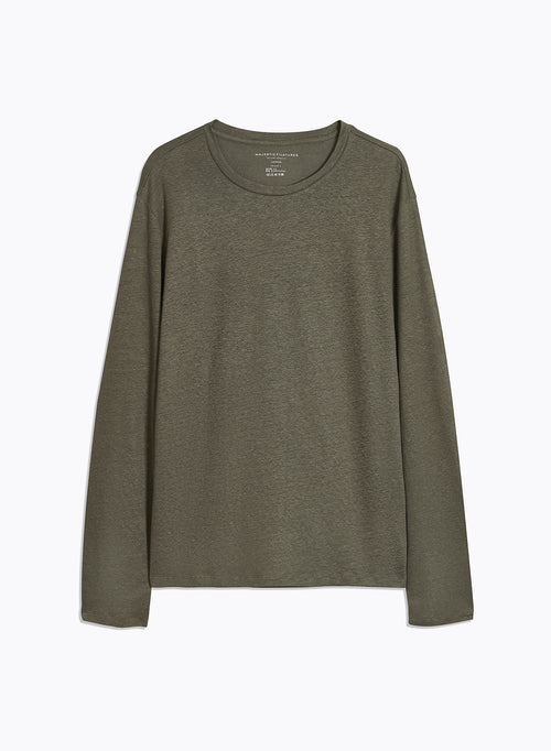 Green Long Sleeve Round Neck Linen / Elastane T-Shirt - MAJESTIC FILATURES