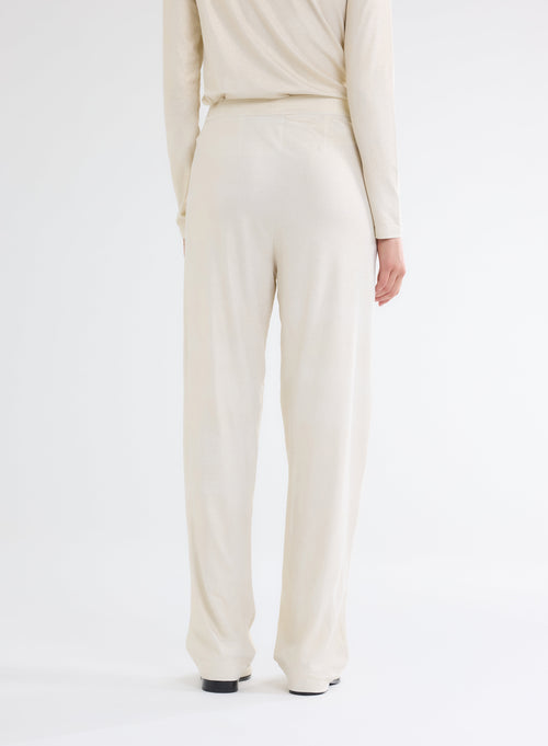 Pantalon Écru Droit Pailletté en Viscose et Élasthanne - MAJESTIC FILATURES
