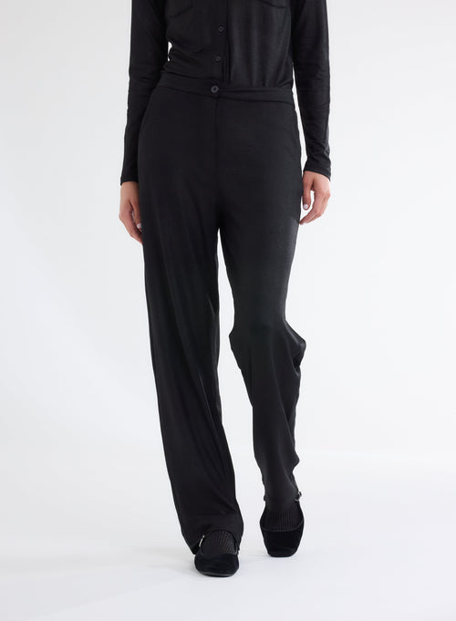 Pantalon Noir Droit Pailletté en Viscose et Élasthanne - MAJESTIC FILATURES