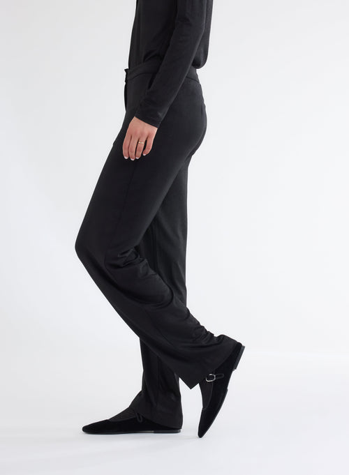 Pantalon Noir Droit Pailletté en Viscose et Élasthanne - MAJESTIC FILATURES
