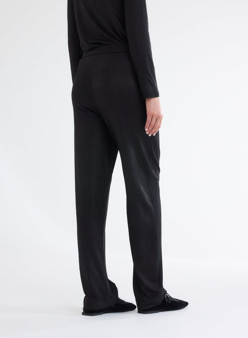 Pantalon Noir Droit Pailletté en Viscose et Élasthanne - MAJESTIC FILATURES