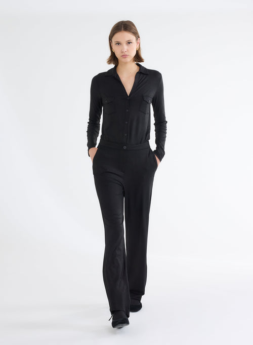 Pantalon Noir Droit Pailletté en Viscose et Élasthanne - MAJESTIC FILATURES