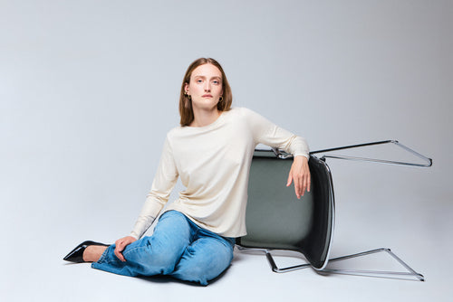 White Boat Neck Long Sleeves T-shirt in Viscose and Elastane - MAJESTIC FILATURES