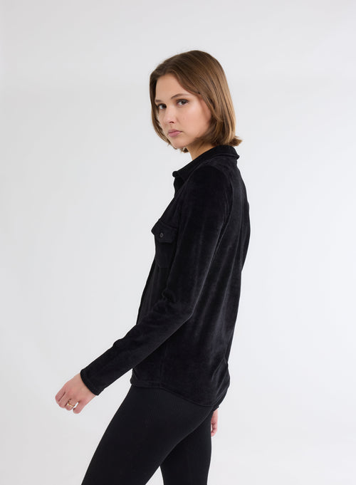 Black Long Sleeve Shirt with Velvet Pocket - MAJESTIC FILATURES