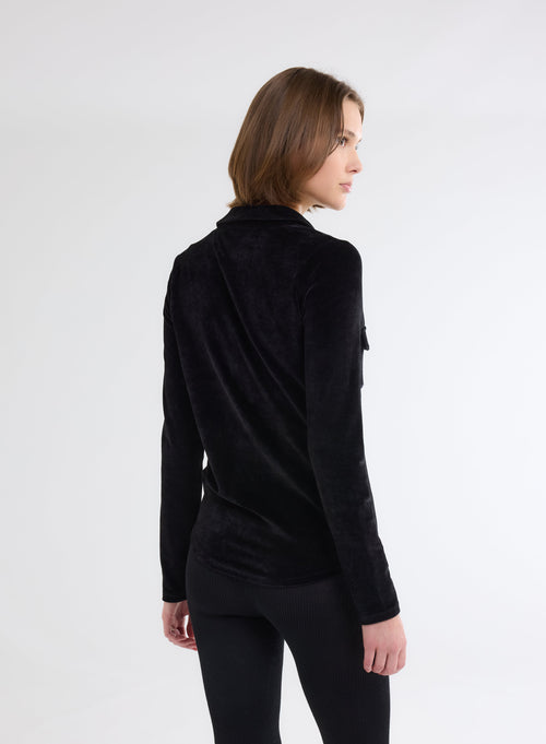 Black Long Sleeve Shirt with Velvet Pocket - MAJESTIC FILATURES