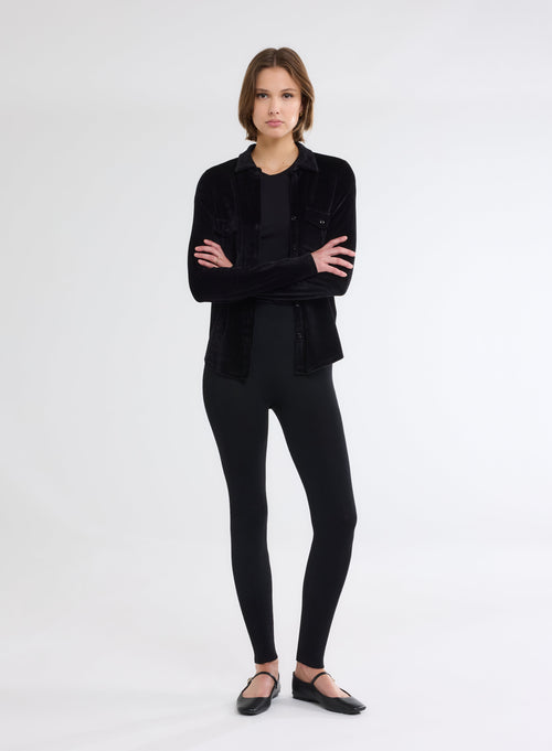 Black Long Sleeve Shirt with Velvet Pocket - MAJESTIC FILATURES