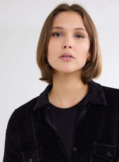 Black Long Sleeve Shirt with Velvet Pocket - MAJESTIC FILATURES