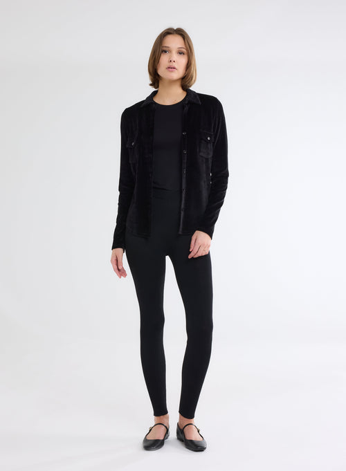 Black Long Sleeve Shirt with Velvet Pocket - MAJESTIC FILATURES