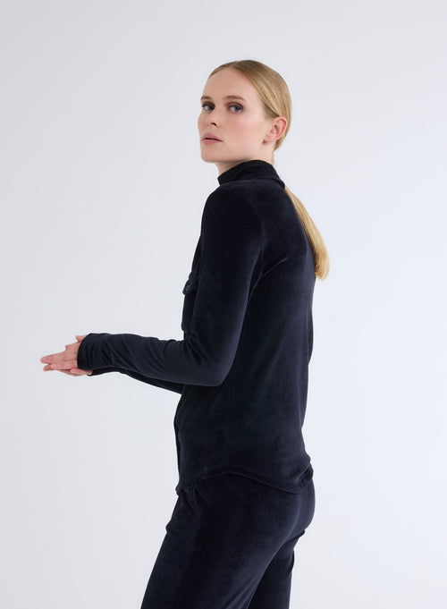 Navy Long Sleeve Shirt with Velvet Pocket - MAJESTIC FILATURES