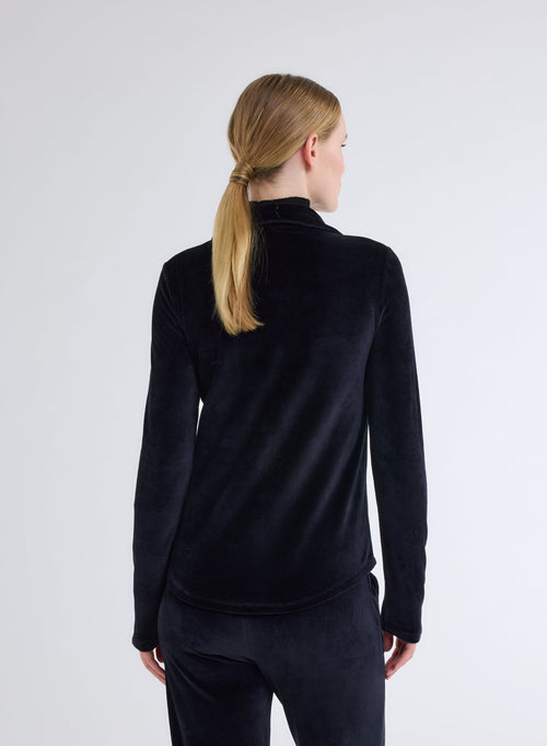 Navy Long Sleeve Shirt with Velvet Pocket - MAJESTIC FILATURES