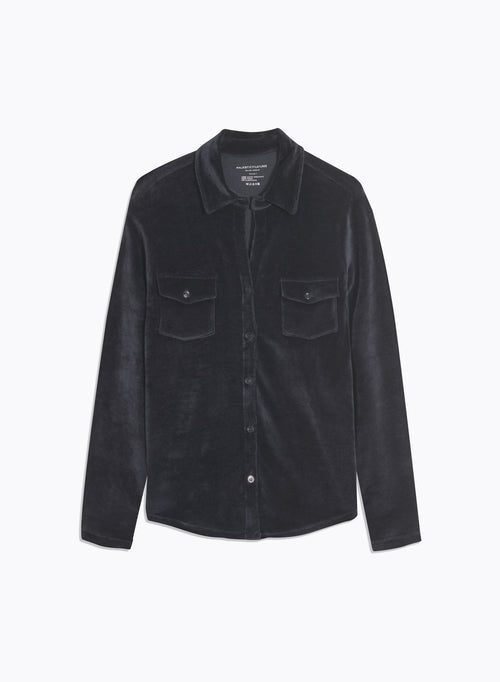 Navy Long Sleeve Shirt with Velvet Pocket - MAJESTIC FILATURES