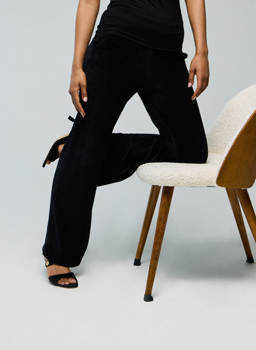 Black Straight Velvet Pants - MAJESTIC FILATURES