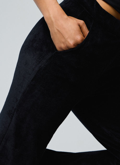 Black Straight Velvet Pants - MAJESTIC FILATURES