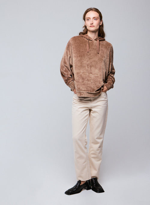 Beigefarbenes Kapuzensweatshirt mit langen Ärmeln aus Baumwolle / Modal / Elasthan - MAJESTIC FILATURES