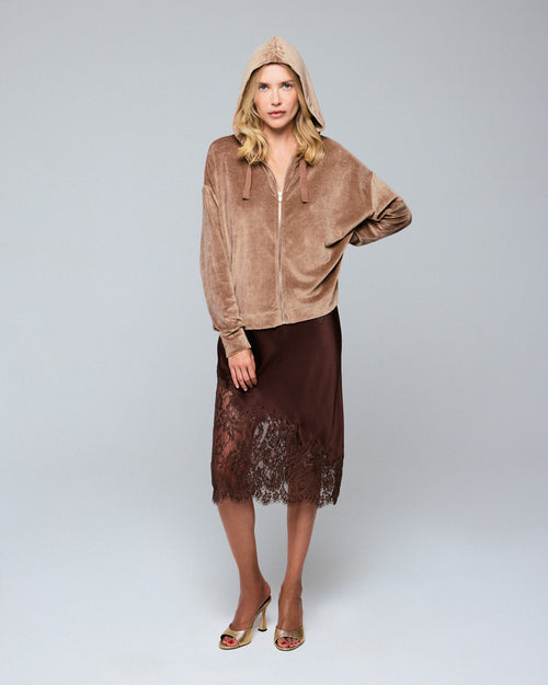 Beige hooded sweatshirt with long sleeves in cotton / modal / elastane - MAJESTIC FILATURES