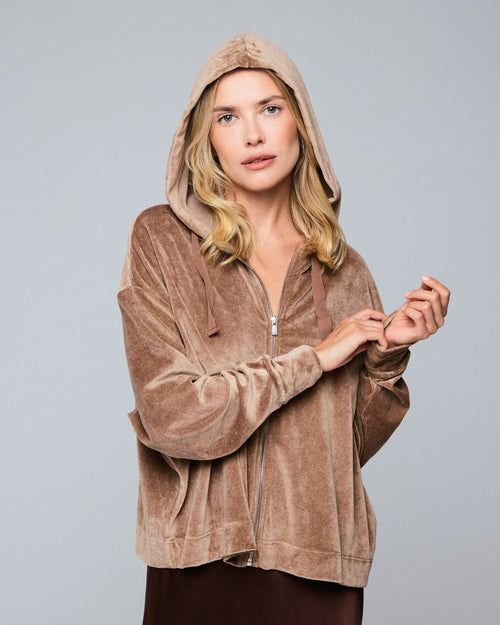 Beige hooded sweatshirt with long sleeves in cotton / modal / elastane - MAJESTIC FILATURES
