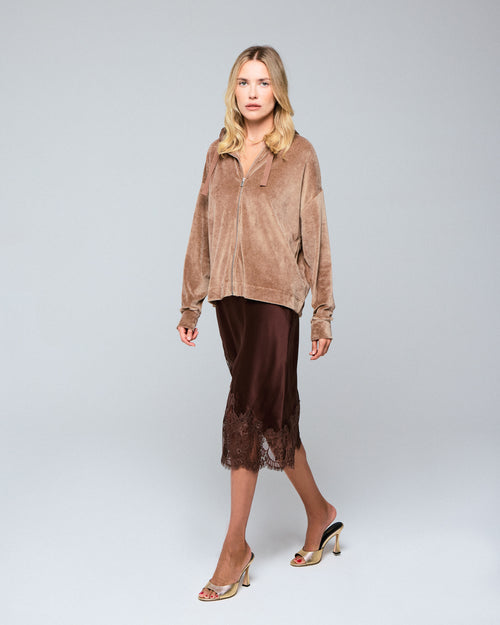 Beige hooded sweatshirt with long sleeves in cotton / modal / elastane - MAJESTIC FILATURES