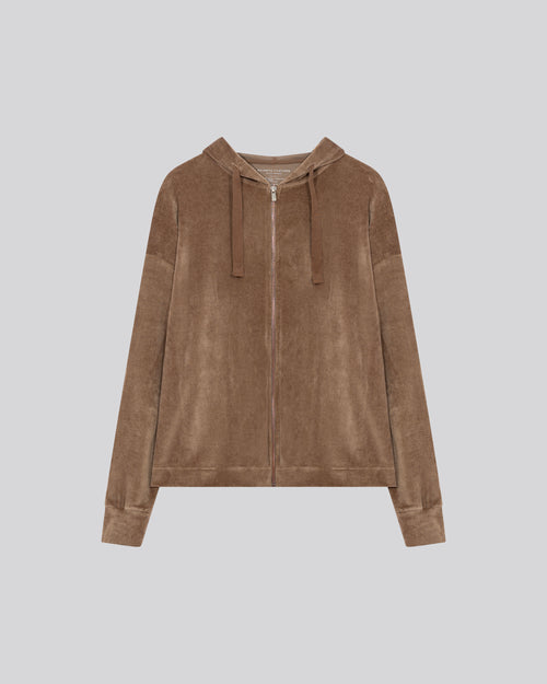 Beige hooded sweatshirt with long sleeves in cotton / modal / elastane - MAJESTIC FILATURES