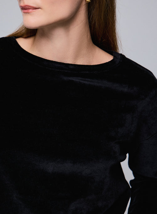 Camiseta negra de manga larga con cuello barco en algodón orgánico / modal / elastano - MAJESTIC FILATURES