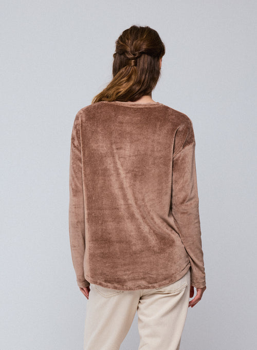 Camiseta de manga larga con cuello barco beige en algodón orgánico / modal / elastano - MAJESTIC FILATURES