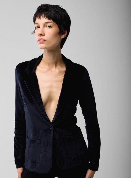Long-sleeved Navy Jacket in Organic Cotton / Modal / Elastane - MAJESTIC FILATURES