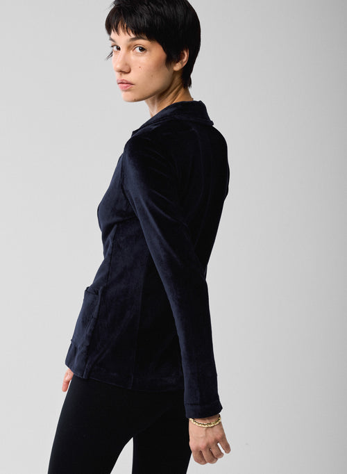 Long-sleeved Navy Jacket in Organic Cotton / Modal / Elastane - MAJESTIC FILATURES