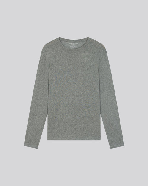 Graues Langarm-T-Shirt mit Rundhalsausschnitt aus Baumwolle / Kaschmir - MAJESTIC FILATURES