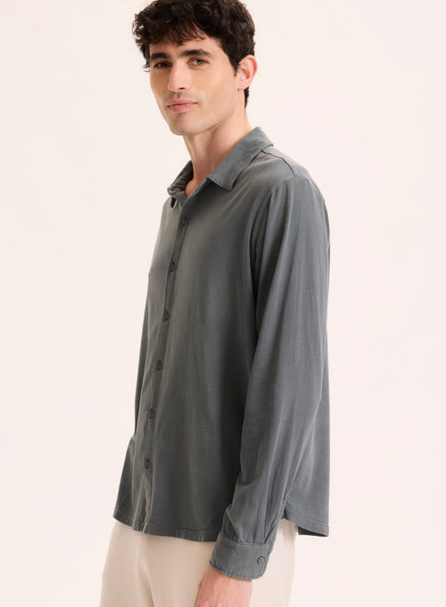 Grey Long Sleeve Organic Cotton Shirt - MAJESTIC FILATURES