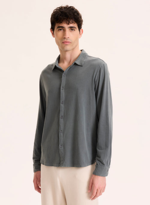 Grey Long Sleeve Organic Cotton Shirt - MAJESTIC FILATURES