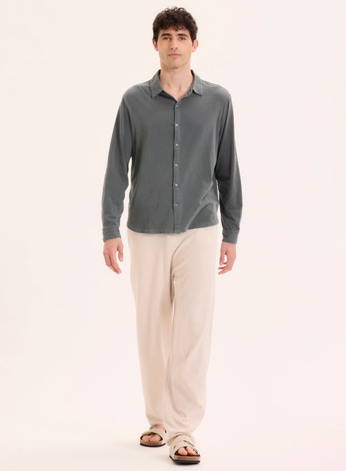 Grey Long Sleeve Organic Cotton Shirt - MAJESTIC FILATURES