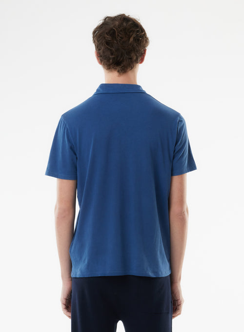 Blaues Kurzarm-Poloshirt aus Bio-Baumwolle und Elasthan - MAJESTIC FILATURES