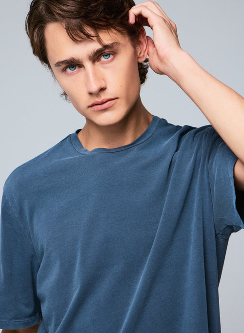 Grey Round Neck Short Sleeve T-shirt in Organic Cotton / Elastane - MAJESTIC FILATURES
