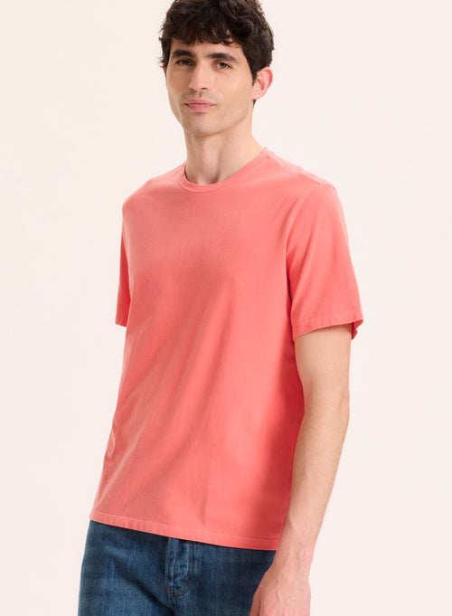 Camiseta naranja de manga corta y cuello redondo en algodón orgánico / elastano - MAJESTIC FILATURES