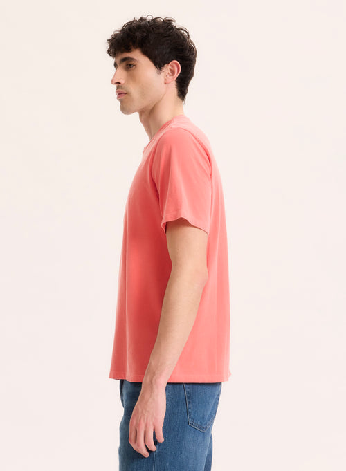 Camiseta naranja de manga corta y cuello redondo en algodón orgánico / elastano - MAJESTIC FILATURES
