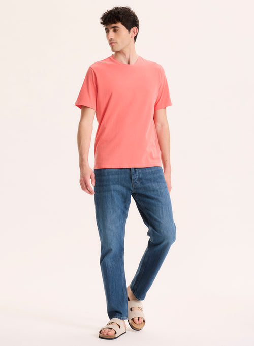 Camiseta naranja de manga corta y cuello redondo en algodón orgánico / elastano - MAJESTIC FILATURES