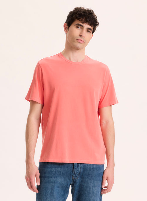 Camiseta naranja de manga corta y cuello redondo en algodón orgánico / elastano - MAJESTIC FILATURES