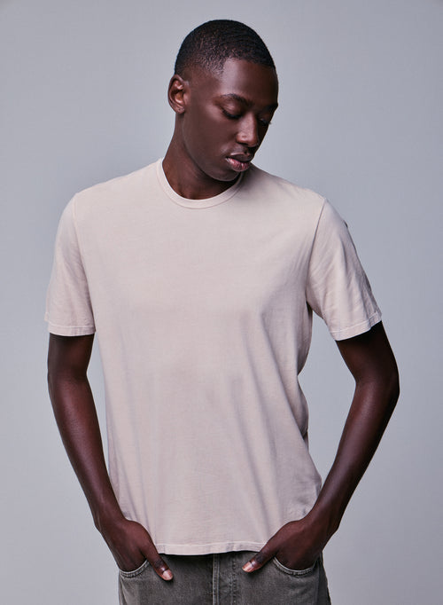 T-shirt Beige Col Rond Manches Courtes en Coton organique / Elasthanne - MAJESTIC FILATURES
