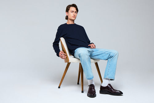Henry T-Shirt Rundhalsausschnitt Langarm aus Baumwolle / Elastan - MAJESTIC FILATURES