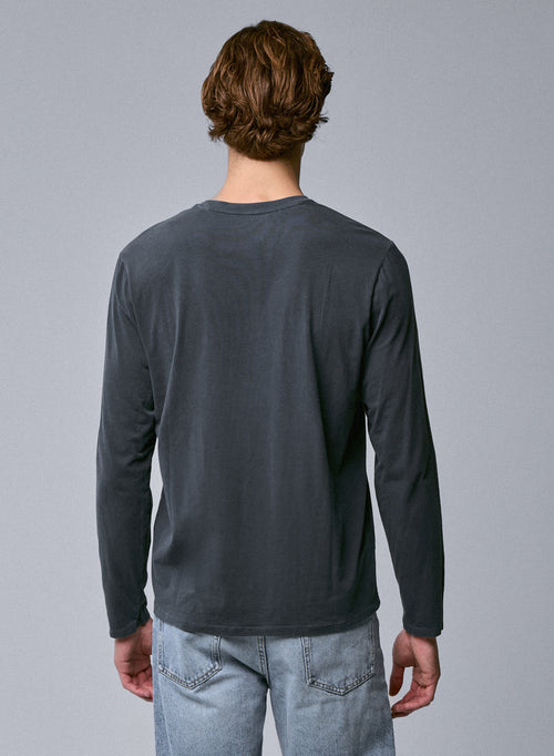 Grey Round Neck Long Sleeve T-shirt in Organic Cotton / Elastane - MAJESTIC FILATURES